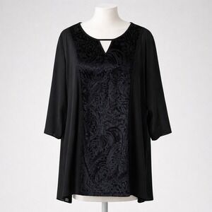 Catherines Blouse Womens Size 2X Black Stretch Velvet Panel Witchy Whimsigoth